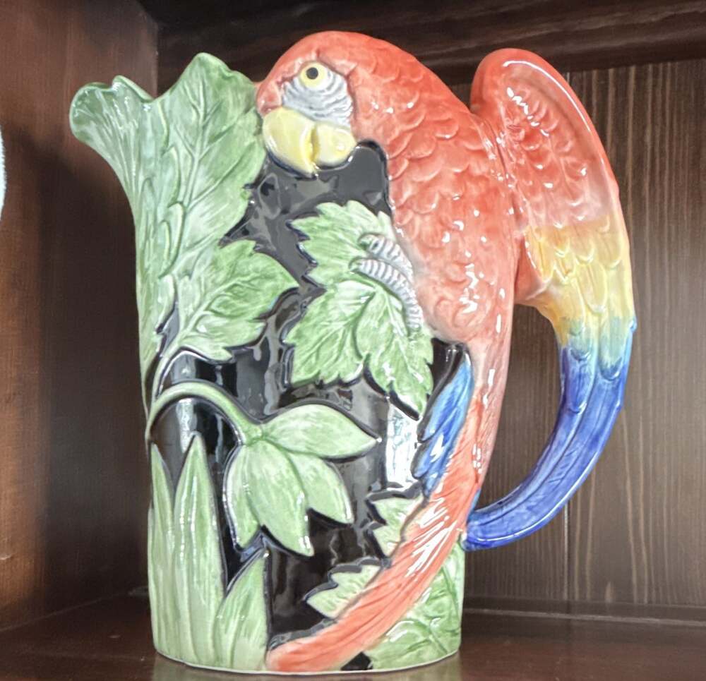 Vintage 1986 FITZ & FLOYD Ceramic Tropical Parrot Pitcher
